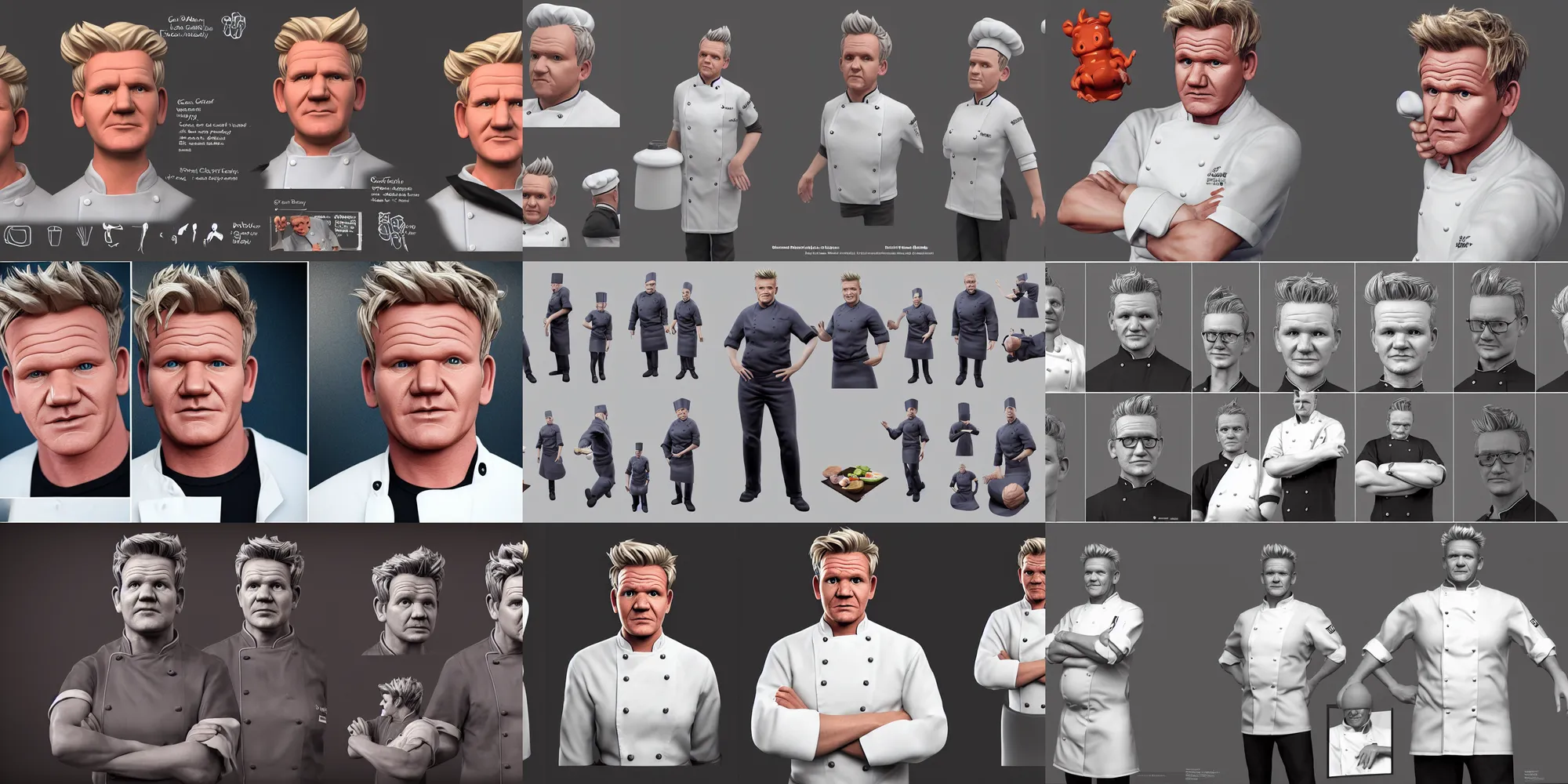 Prompt: gordon ramsay in a chef uniform, a 3 d render by senior character artist, an ambient occlusion render by senior character artist, featured on polycount, featured on zbrush central, new sculpture, zbrush, sketchfab, ultradetailed, hard surface modeling, ambient occlusion, polycount