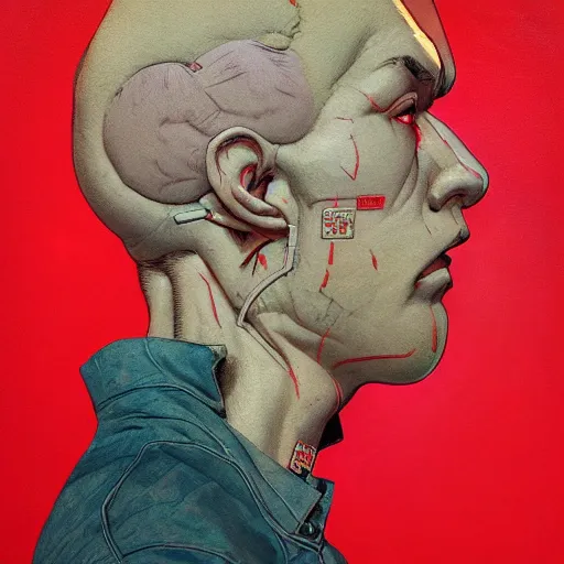 Image similar to prompt : soviet doomer portrait soft light painted by james jean and katsuhiro otomo and erik jones, inspired by akira anime, smooth face feature, intricate oil painting, high detail illustration, sharp high detail, manga and anime 1 9 9 9