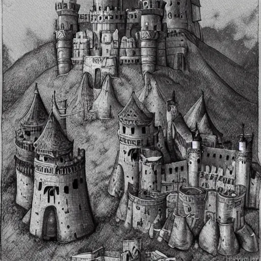 Image similar to A fascinating and detailed description of a medieval castle under siege , by Maurice Sendak and Takashi Murakami, trending on ArtStation, cgsociety, trending on 500px, deviantart