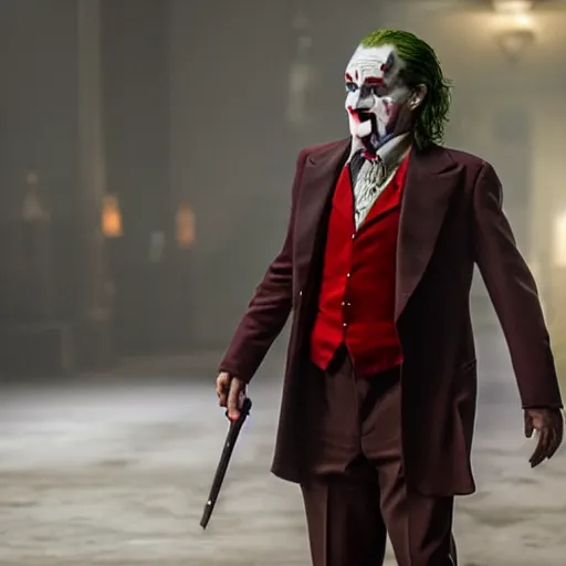 Image similar to stunning awe inspiring ( robin williams ) as the joker 8 k hdr movie still atmospheric lighting