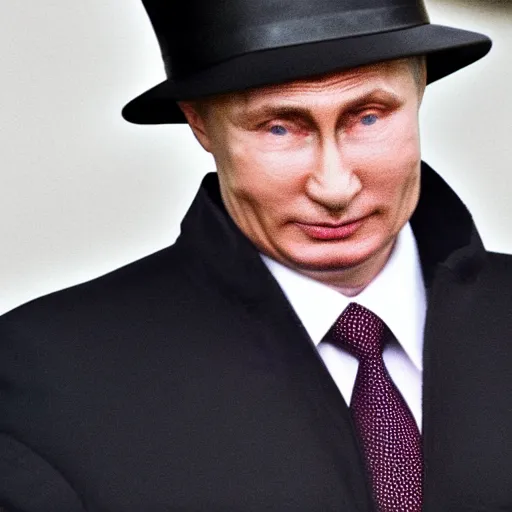 Prompt: putin wearing a black leather hat, cinematic style, front view, cool looking