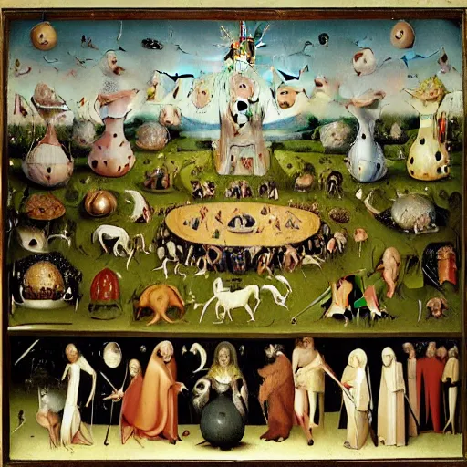 Image similar to additional characters from the garden of earthly delights by hieronymus bosch