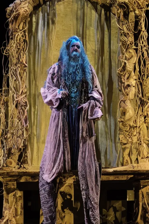 Prompt: a full body photograph of Prospero from the stage production of The Tempest taken with Nikon D3500