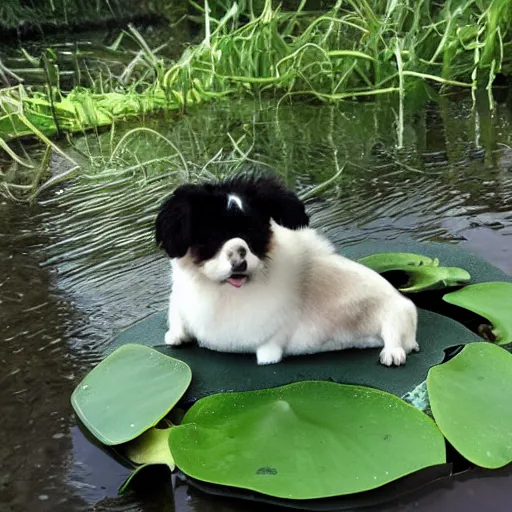 Image similar to bingus and bongus sitting on a lily pad