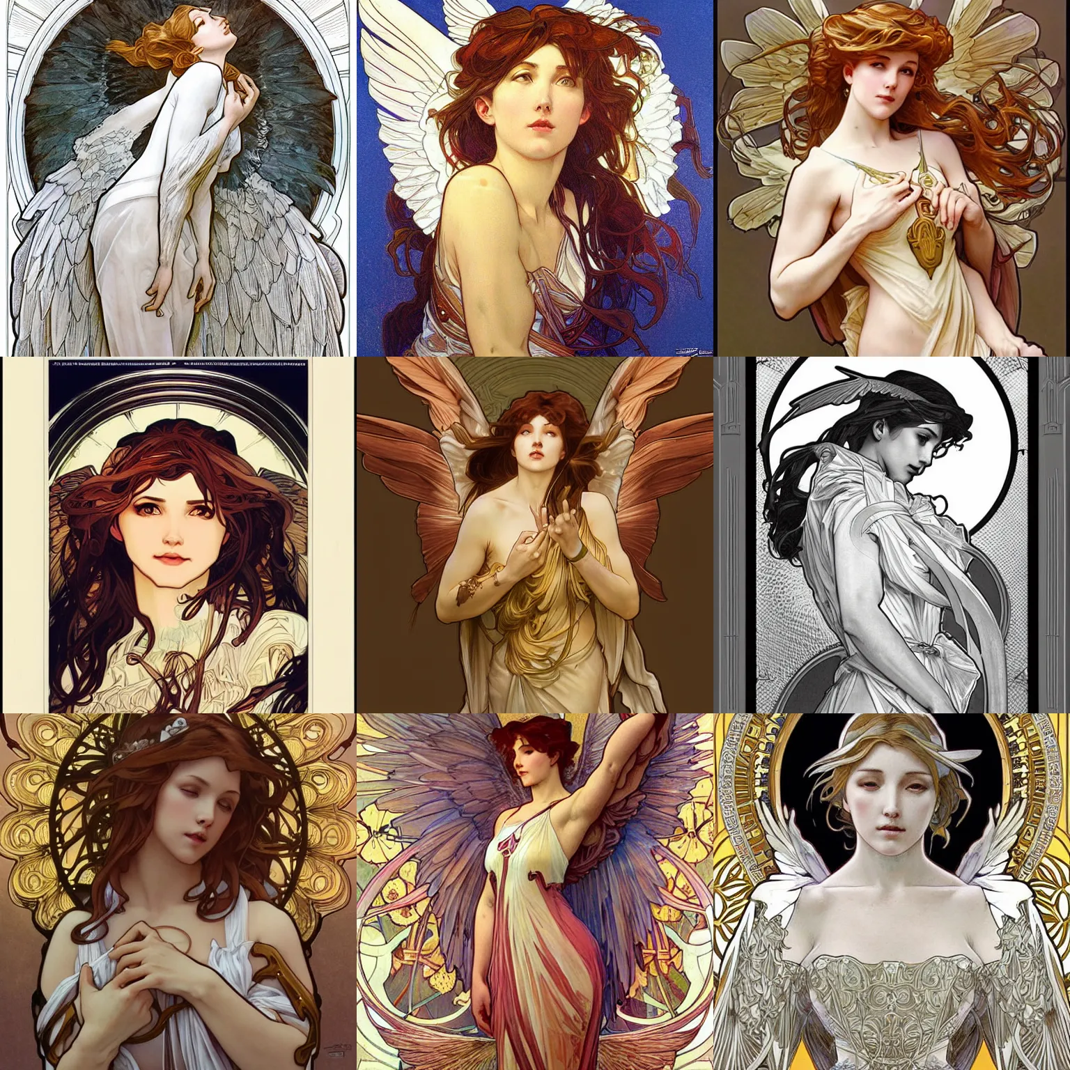 Prompt: a winged angel by Artgerm and Alphonse Mucha