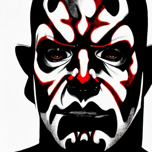 Image similar to Darth Maul portrait in the style of Junji Ito. Manga. Black & White. Gothic. Horror. Exquisitely detailed. 4K.