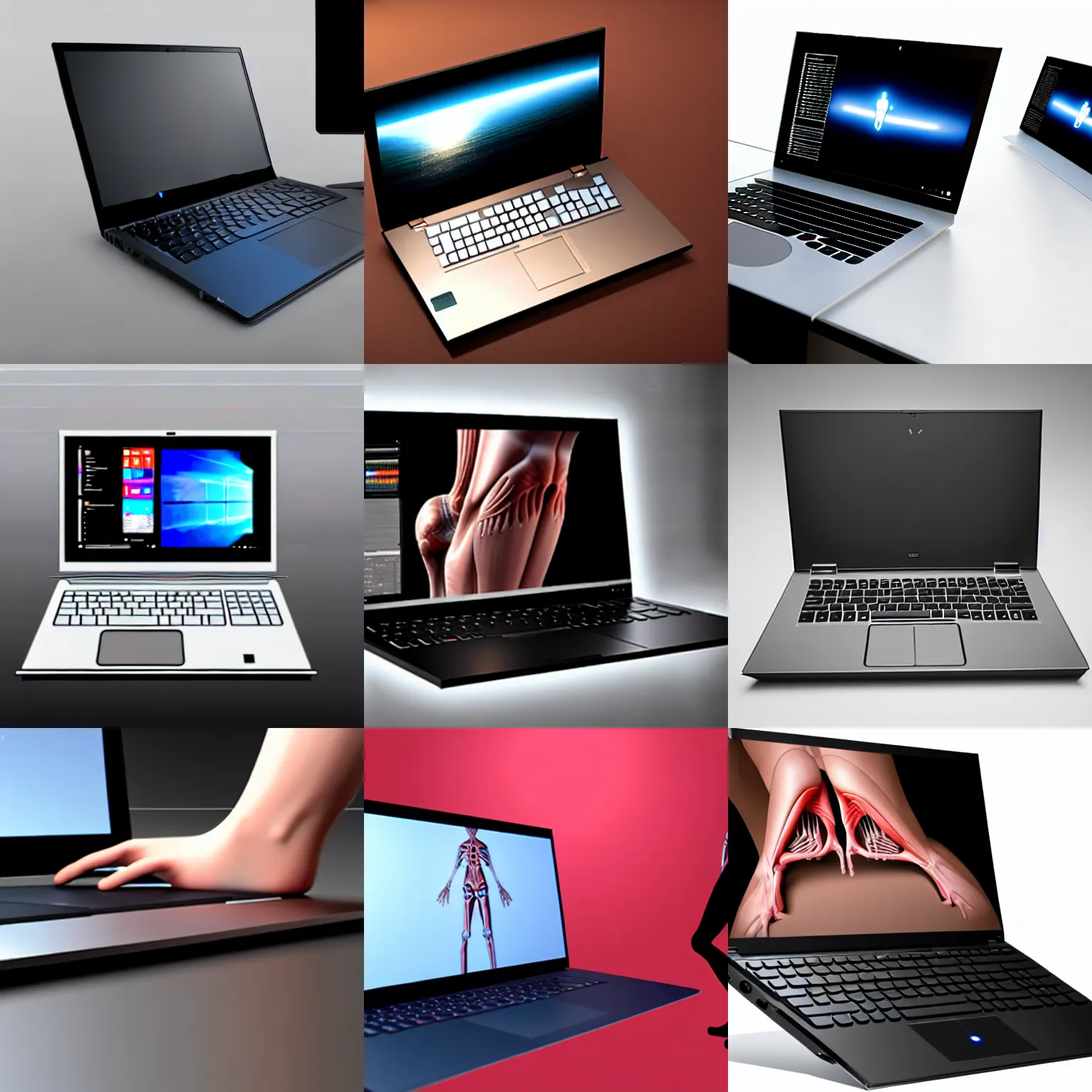 Prompt: a laptop with human legs, anatomically correct, 8 k, studio lightning, ultra realistic