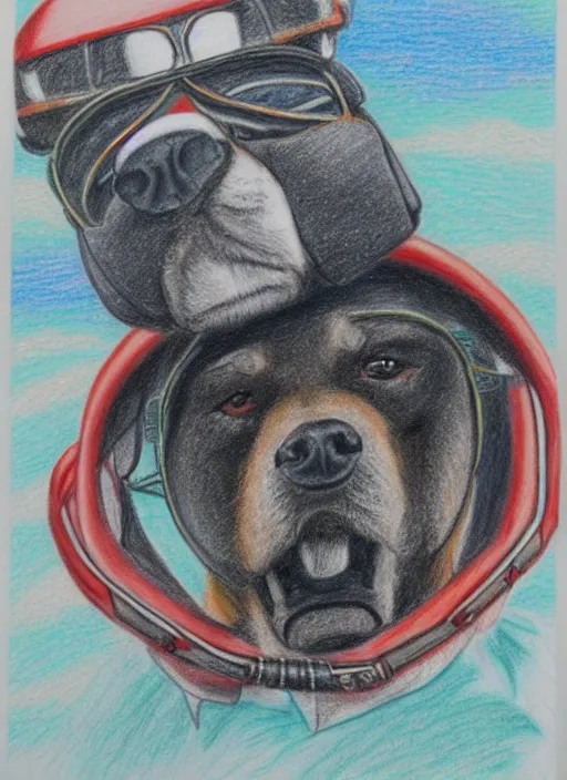 Image similar to detailed colored pencil drawing of an anthropomorphic dog pilot