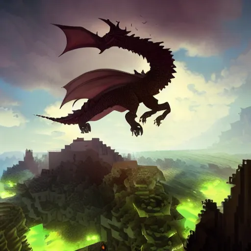 Image similar to ender dragon in minecraft by greg rutkowski