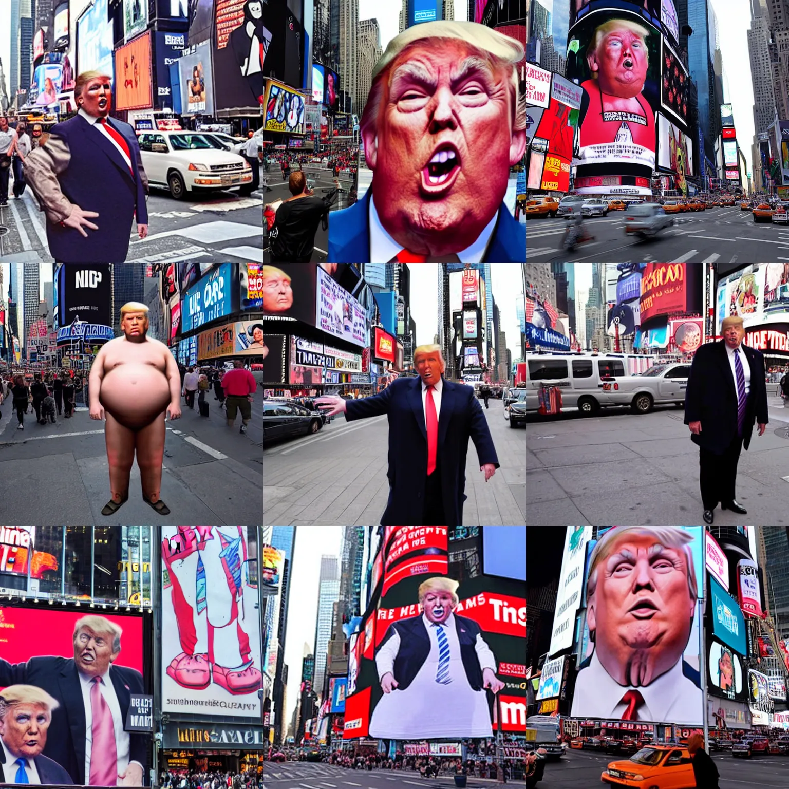 Prompt: tabloid Photograph of morbidly obese donald trump in times square