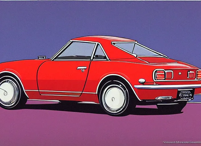 Image similar to highly detailed 1 9 6 9 red datsun fairlady roadster, retro minimalist art by jean giraud, moebius starwatcher comic, sharp, 8 k