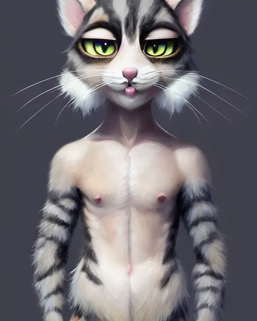 Image similar to character concept art of a young male anthropomorphic furry cat | | cute - fine - face, pretty face, key visual, realistic shaded perfect face, fine details by stanley artgerm lau, wlop, rossdraws, james jean, andrei riabovitchev, marc simonetti, and sakimichan, trending on artstation