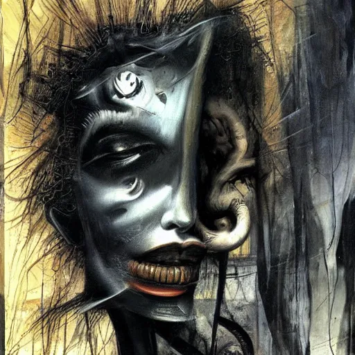 Prompt: a painting by dave mckean and by h r giger