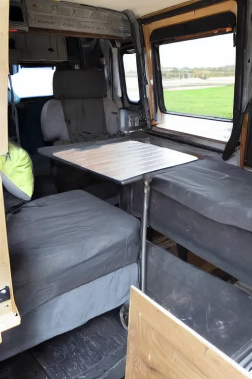 Prompt: conversion van interior, van life