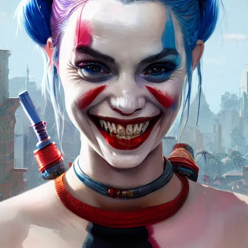 Prompt: highly detailed portrait harley quinn in gta v, stephen bliss, unreal engine, fantasy art by greg rutkowski, loish, rhads, ferdinand knab, makoto shinkai and lois van baarle, ilya kuvshinov, rossdraws, tom bagshaw, global illumination, radiant light, detailed and intricate environment