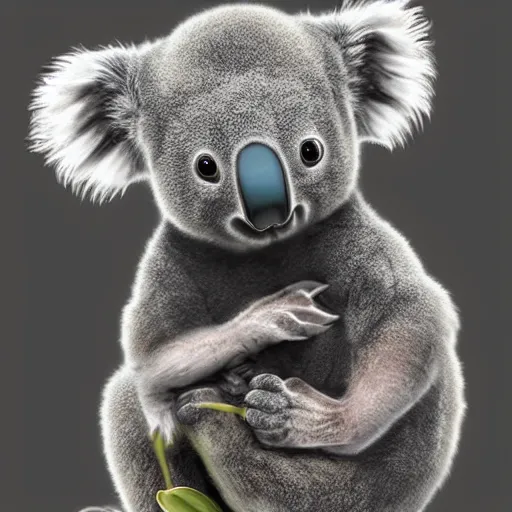 Image similar to a very cute galactic alien baby koala, photorealistic digital art, hyper detailed