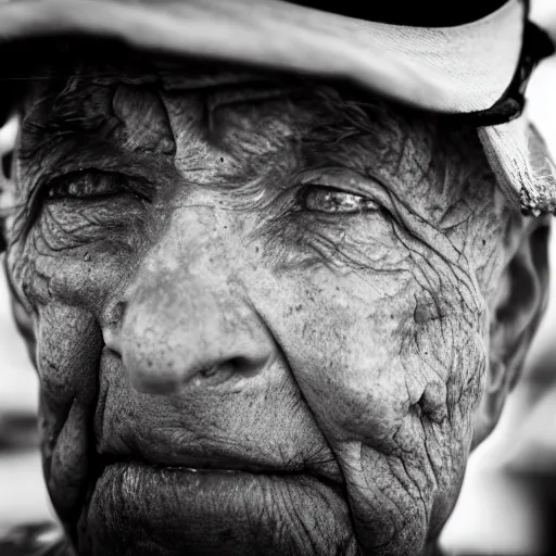 Prompt: Extreme close-up shot of a war veteran, Sigma 24 mm f/8, 4k