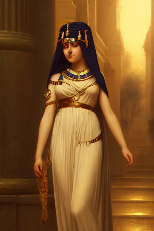 Prompt: a portrait of Cleopatra, illustration, soft lighting, soft details, painting oil on canvas by Edmund Blair Leighton and Charlie Bowater octane render trending on artstation d&d characters, 4k, 8k, HD