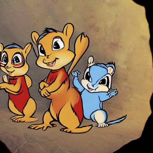 Prompt: cave painting of alvin and the chipmunks