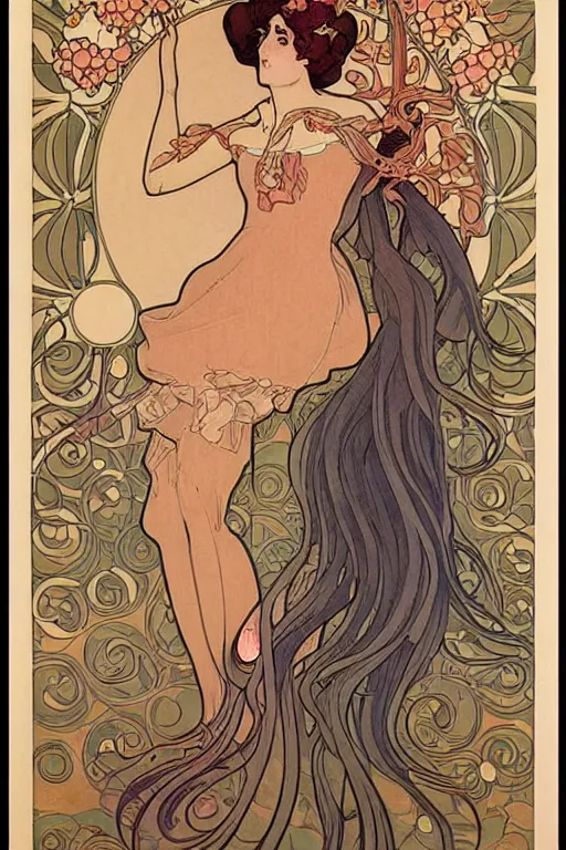 Prompt: beautiful art nouveau painting of princess - peach!!!!!!! by mucha, sharp edges, intricate line - work.