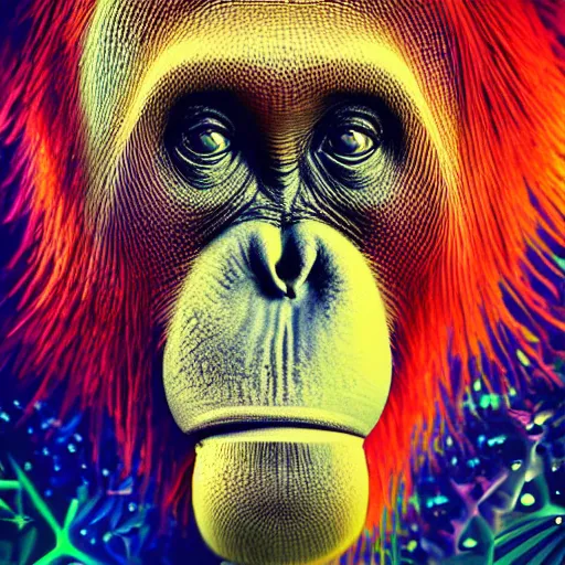 Prompt: orangutan smoking cigarette psychedelic background geometric fractal