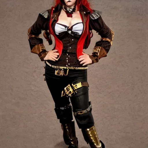 Image similar to full body photo of a steampunk pirate woman, hyperrealistic