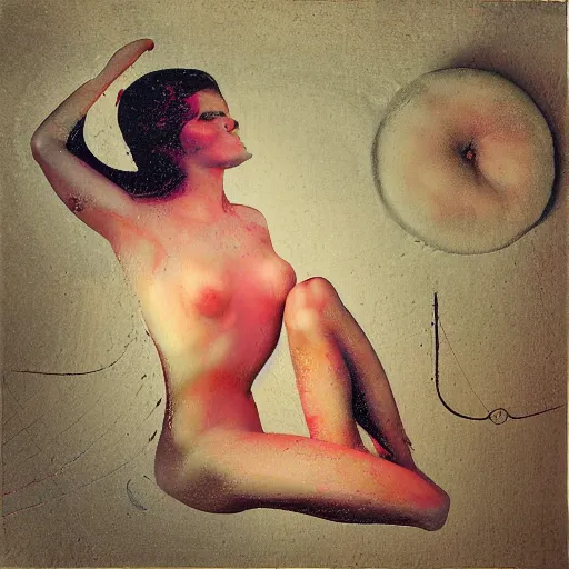 Image similar to liminal space uneven by pete turner. a beautiful experimental art. in the dream, she is easting a peach, on venus. the flesh is sweet & juicy, slightly bitter. it mingles with sydan's taste in a delicious way.