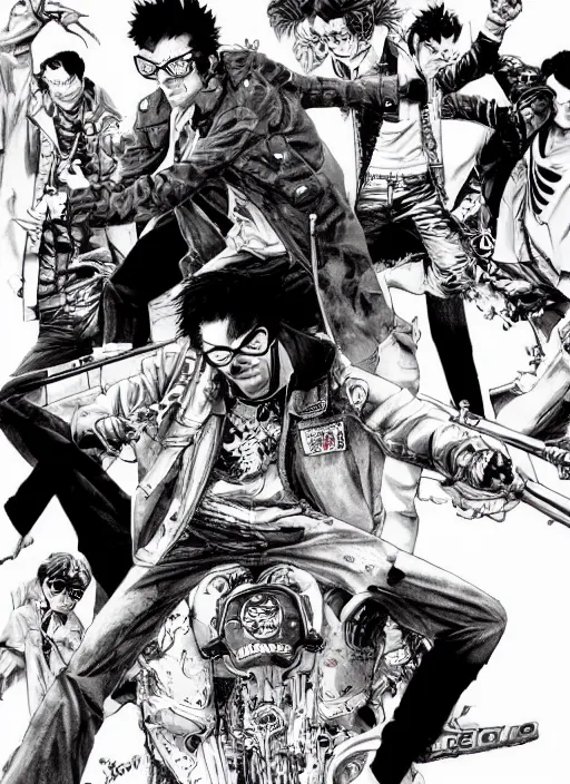 Prompt: travis touchdown, by takehiko inoue and kim jung gi and hiroya oku, masterpiece ink illustration