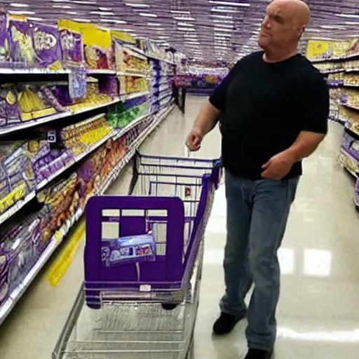 Image similar to thanos looking for his mom at walmart