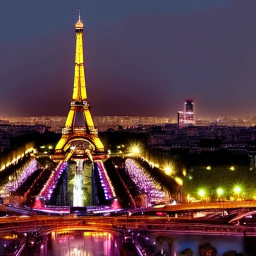 Image similar to award winning photo of paris at night, realistic photo