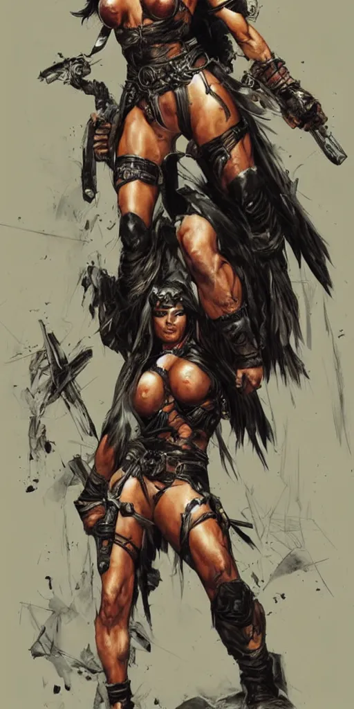 Image similar to Simon Bisley female warrior, artstation