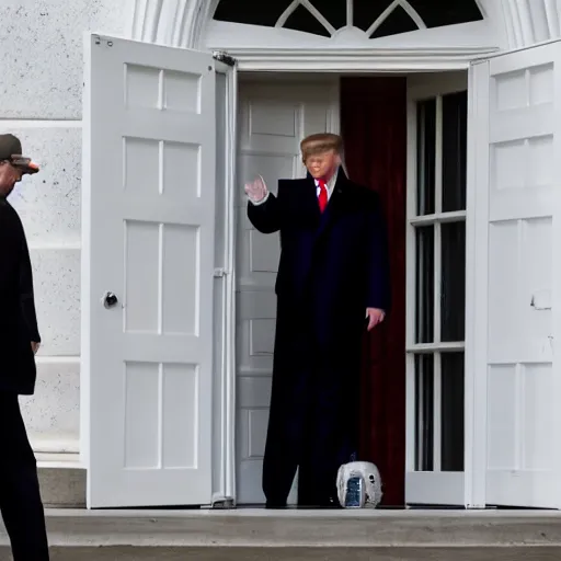 Prompt: Trump trying to protect his huge safe from the deep state agents wearing Storm Trooper gear, angry, kinetic, outrageous,