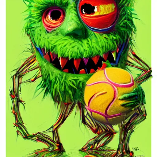 Image similar to a tennis ball monsters , digital art, fantasy, magic, trending on artstation, ultra detailed, professional illustration by Basil Gogos