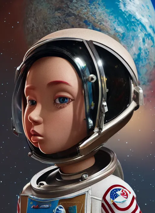 Image similar to closeup profile portrait of tin toy spacegirl astronaut, bikini, depth of field, zeiss lens, detailed, symmetrical, centered, fashion photoshoot, by nicoletta ceccoli, mark ryden, lostfish, breathtaking, 8 k resolution, extremely detailed, beautiful, establishing shot, artistic, hyperrealistic, octane render