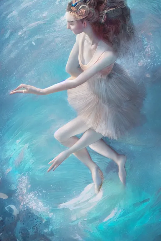 Image similar to ballerina alone at the bottom of the great barrier reef by jaques cousteau, perfect face, smooth, focus, highly detailed, hyper realistic, intricate, concept art, art by wlop