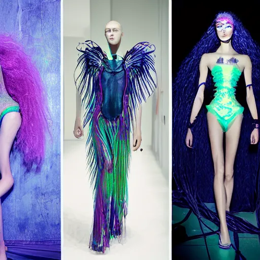 Prompt: haute couture, iris van herpen, mugler, techno mystic, inanna ashteroth with aqua neon rapunzel dreadlocks, nautical siren, princess intergalactica, gateway to futurisma