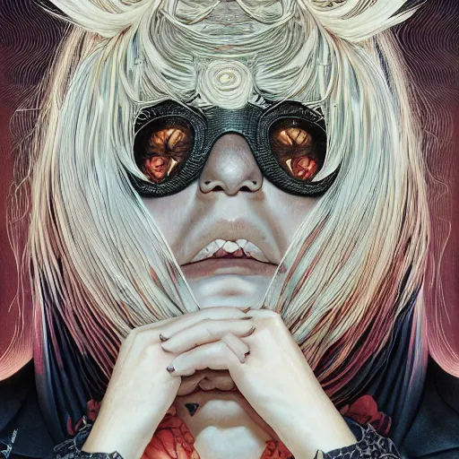 Image similar to portrait of crazy sia kate isobelle furler, symmetrical, glamour, hyper detailed, by yoichi hatakenaka, masamune shirow, josan gonzales and dan mumford, ayami kojima, takato yamamoto, barclay shaw, karol bak, yukito kishiro