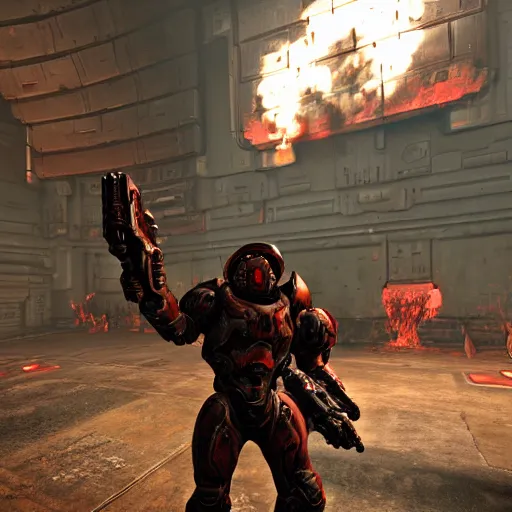 Image similar to doom slayer from doom 2 0 1 6, photography