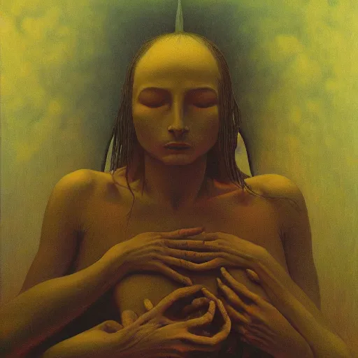 Image similar to angel by Zdzisław Beksiński, oil on canvas