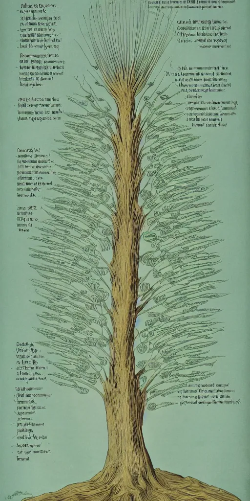 Prompt: detailed infographic by abbott fuller graves of a giant beautiful diatom tree