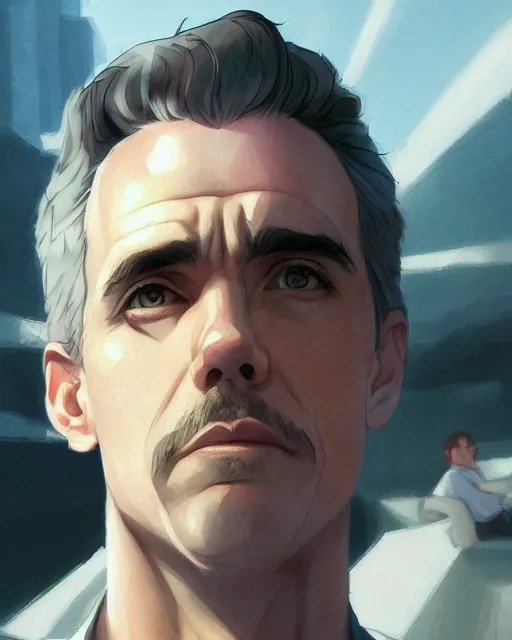 Image similar to jordan peterson, medium shot, visible face, detailed, perfectly shaded, perfectly shaded face, atmospheric lighting, by makoto shinkai, stanley artgerm lau, wlop, rossdraws