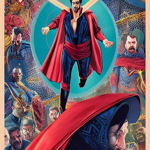 Image similar to “borat as dr strange, poster, highly detailed, dynamic poster, marvel, sci-fi, super heroes, concept art”