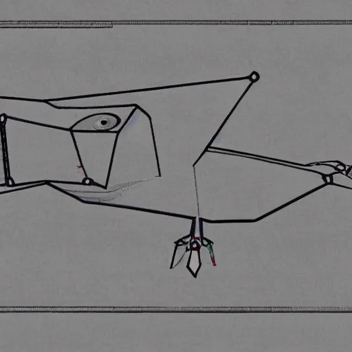 Image similar to blueprint of a flying bird - like robot with cameras for eyes.