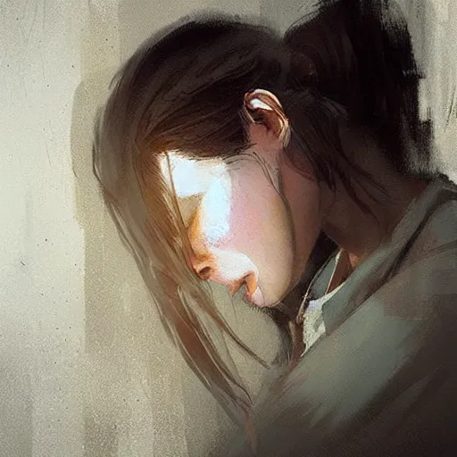 Image similar to “a girl crying in the corner by Greg Rutkowski, realism, depression, trending on artstation”