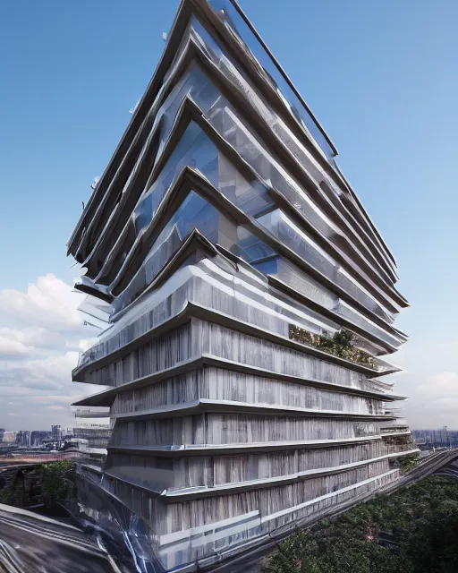 Image similar to a beautiful 3d renderings of buildings, architecture by Kengo Kuma. Architectural photography, 14mm, cinematic photography, high resolution 4k, cg architects, vray