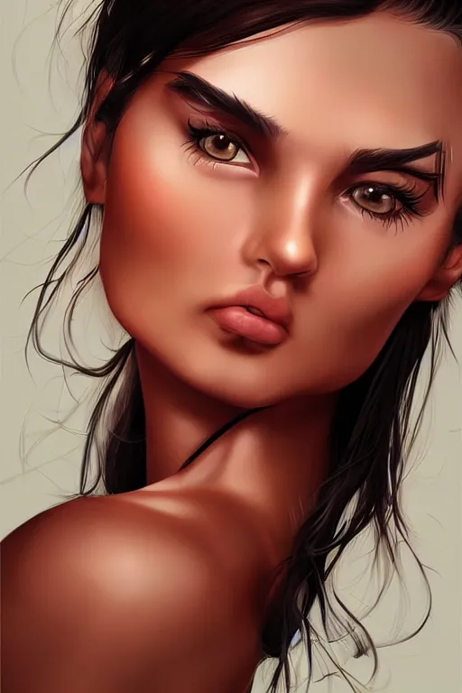 Prompt: Tanned beauty portrait by Artgerm and WLOP