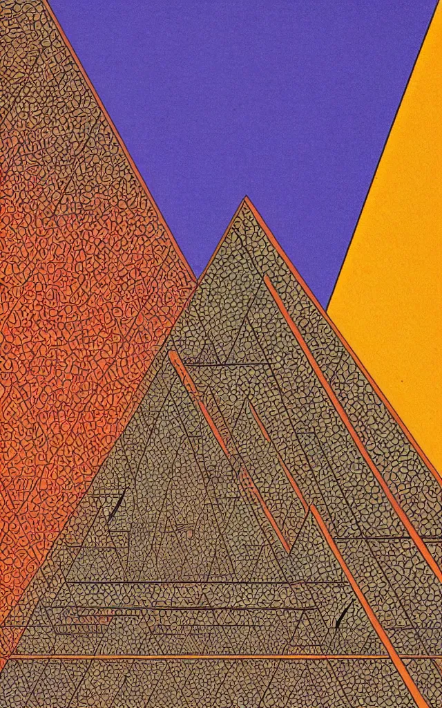 Prompt: triangles and pyramid. retro art by jean giraud. fibonacci