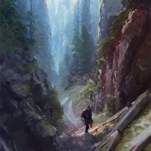 Image similar to Time to climb the mountain path, an expressive oil painting by Ross Tran, John Harris, Krenz Cushart