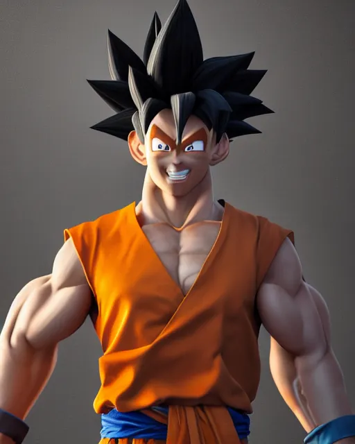 Image similar to 3 d high octane render, 8 k cgi, unreal engine, photorealistic goku, portrait, dynamic lighting, photorealistic, unreal engine, octane, ultra detailed, detailed faces, hd quality