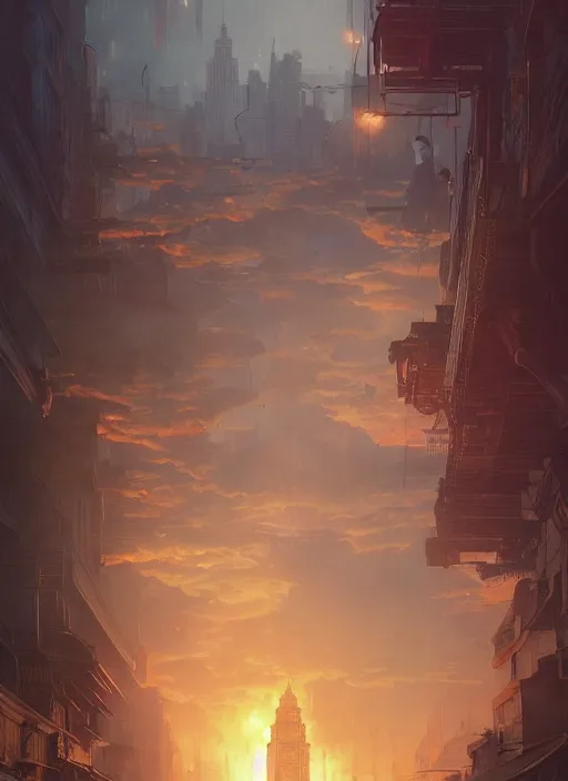 Prompt: manila philippines burning, stephen bliss, unreal engine, fantasy art by greg rutkowski, loish, rhads, ferdinand knab, makoto shinkai and lois van baarle, ilya kuvshinov, rossdraws, tom bagshaw, alphonse mucha, global illumination, radiant light, detailed and intricate environment